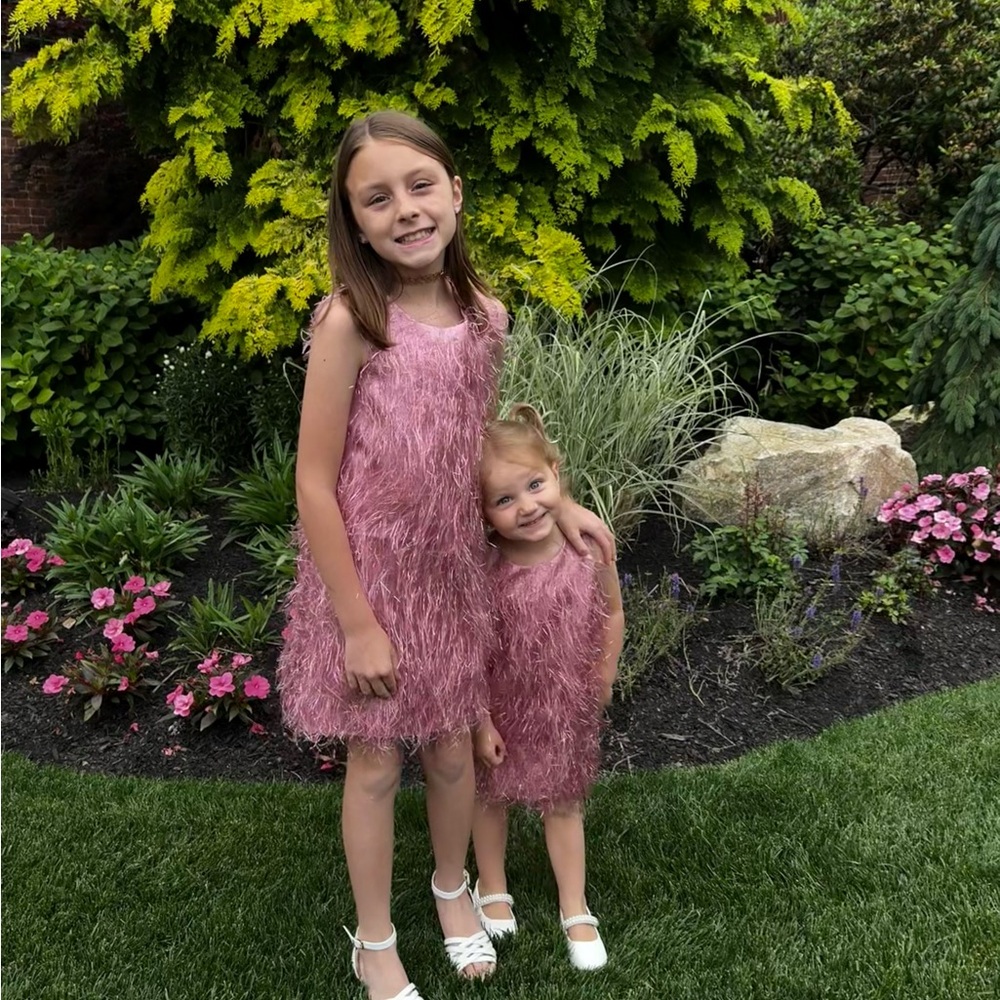 Nannette Pink Feathered Kids Formal Dresses